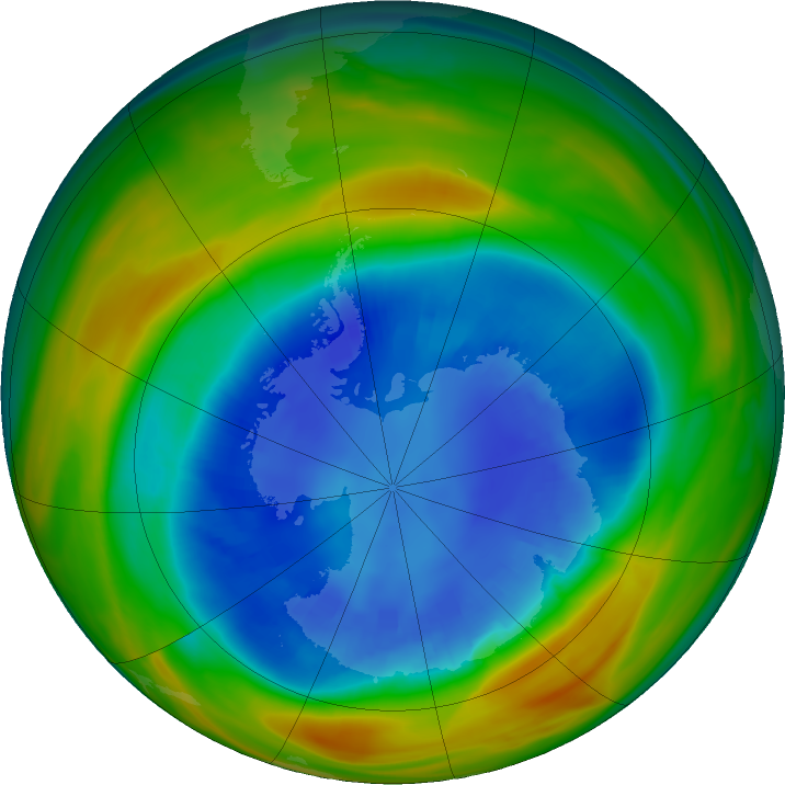 Antarctic ozone map for 29 August 2017